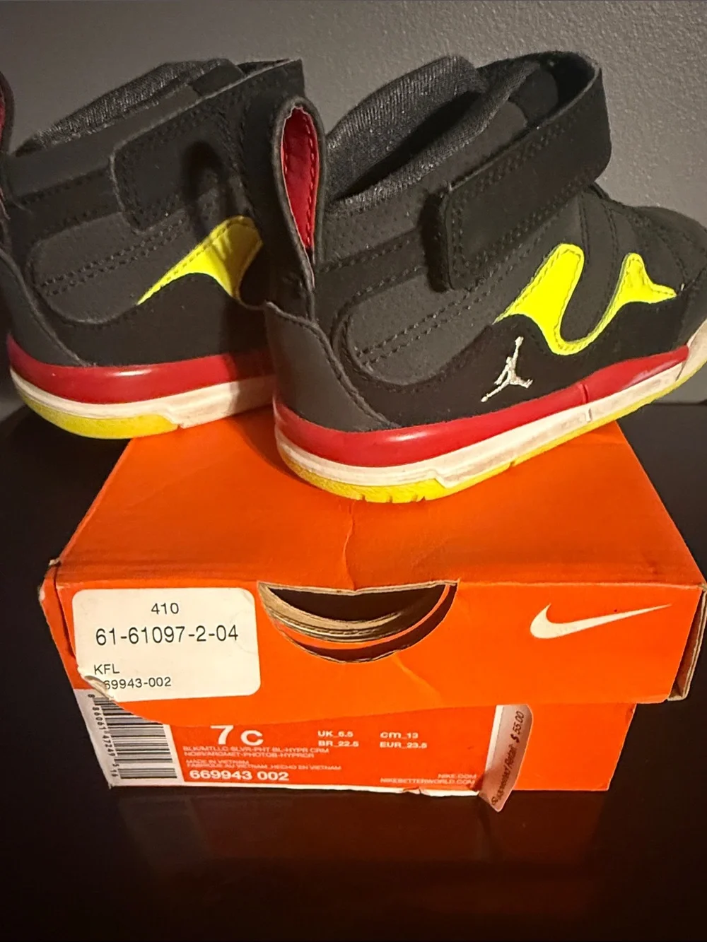 Jordan Kids Black, Yellow & Red Velcro Sneakers